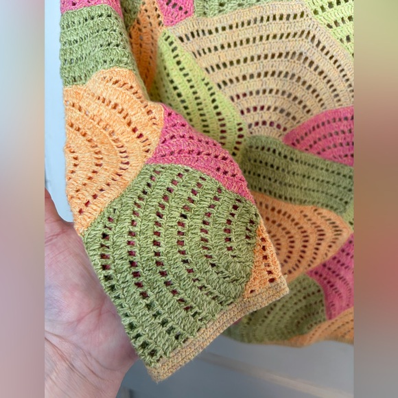 Talbots Crochet Sweater Spring Doily Patchwork Sherbet Multicolor Artsy Sz S - Picture 6 of 10
